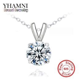YHAMNI Luxury Big 8mm 2 Ct CZ Diamond Pendant Necklace Fashion Sparkling Diamant Solid Silver Necklace Jewelry for Women XF183239R