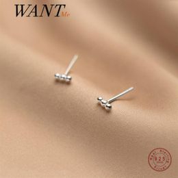 WANTME Genuine 925 Sterling Silver Minimalism Bead Mini Small Stud Earrings for Women Daily Life Office Charming Jewelry Gift 2105229f