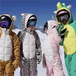 Skiing Suits Kids OnePiece Ski Waterproof Snowboard Boy and Girls Jacket Pants Sets with Animal Modelling Warm Snug for Winter Fun 231130