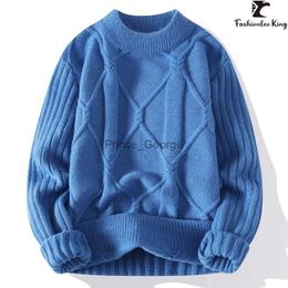 Men's Sweaters New Men's Thick Warm Pullovers Round Collar Weave Half Turtleneck Sweater for Autumn WinterLF231114L2402