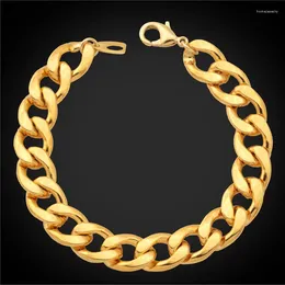 Link Bracelets Men Jewelry Vintage Bracelet Accessories Gold Color Fashion 11MM 21CM Gift For H754