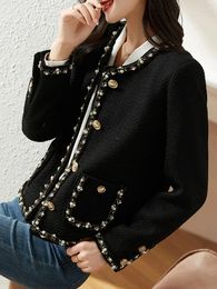 Women's Jackets Luxury Beading Woolen Jacket For Women 2023 Autumn Winter Coats White Black Party Chaquetas Jacqueta Feminina Outerwear