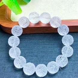 Bangle Natural Clear Quartz Fretwork Beads Bracelet Fashion Gemstone Crystal Jewelry Women Healing Holiday Gift 1PCS 14mm