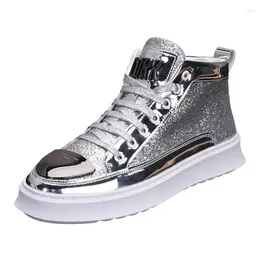 Boots Silver High-Top Shoes Men's Fall Trendy All-Match Casual Sneakers Ins Trending Unique Hight Increasing