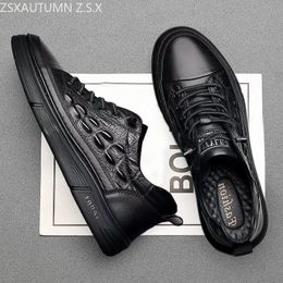 Dress Shoes Mens Genuine Leather Casual Shoes Print Spring Autumn Trend Sneakers Cool Leisure Flat Shoes Loafers Black 231130