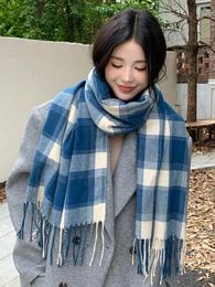 Scarves Knitted Vintage Scarf Headscarf Winter Women Ladies Men Preppy Blue Plaid Warm Scarve Pashmina Mujer Male Foulard Wrap Shawl