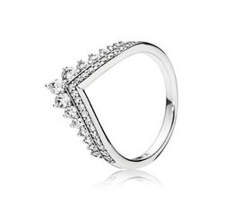 NEW Princess Wish wedding Ring 925 Sterling Silver Princess Wishbone Rings Set CZ Diamond Women Wedding Gift Crown RING9237525