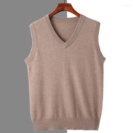 Men's Sweaters 2023 Autumn And Winter V-neck Vest Mink Cashmere Sweater Knit Pullover Solid Colour Fashion Loose Top Coat