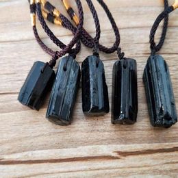 Healing Raw Natural Crystal Black Tourmaline Stone Pendant Raw irregular Crystal Stone Necklace290Z