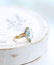 S925 silver punk ring with nature blue Topaz stone in rhombus shape for women wedding Jewellery gift PS88982943375