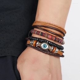 Bangle Four-Piece Combination Multi-layer Men's Bracelet Cowhide Retro Woven Eye Boho Jewelry