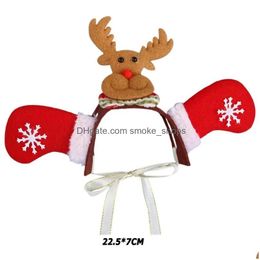 Dog Apparel Christmas Cute Cat Headband Felt Cloth Hat Deer Antler Crown Santa Claus Costume Cosplay Headdress Pet Accessories Drop Dh5Kq