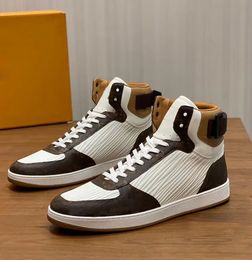 Sports-inspired Brand High-top Rivolis Men Sneaker Shoes Brown White Black Calf Leather Lace-up Rubber Sole Party Wedding Skateboard Wholesale Footwear EU38-46