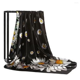 Scarves 90 90cm Square Shawls Fashion Floral Print Silk Satin Women Scarf For Hair Handkerchief Elegant Head Scarfs Bandana Neck