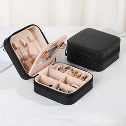 Jewellery Boxes Travel Case With Mirror Necklace Earrings Ring Organiser Display Pu Leather Zipper Storage Box Portable 231201