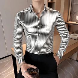 Men's Casual Shirts Classic Striped Shirt For Men Slim Fit Business Formal Dress High Quality Social Party Tuxedo Blouse Clothing