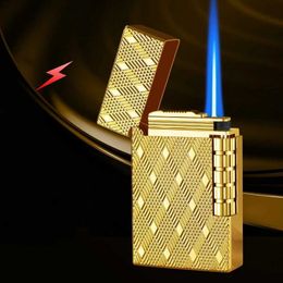 New 2021 Loudly No Gas Lighter Square Metal Sideslip Mini Lighters Flint Cigarette Smoking Accessories Gadgets for Men