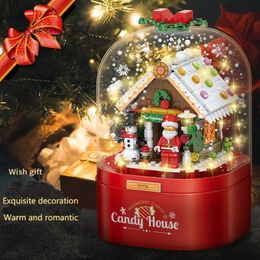 Christmas Toy Supplies Building Blocks Merry Christmas Music Box Candy House DIY Doll House Year Santa Claus Children Gifts Christmas Decoration 231130