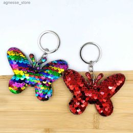 Keychains Lanyards Cartoon Animal Sequin Keychains Glitter Flip Butterfly Pendant With Key Holder For Women Girls Bag Wallet Charm Gift R231201