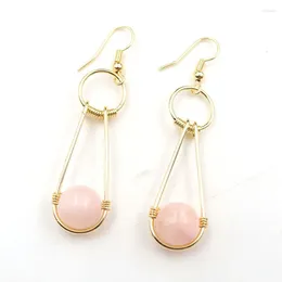 Dangle Earrings FYSL Light Yellow Gold Colour Wire Wrap Rose Pink Quartz Round Beads Drop For Women Citrines Crystal Jewellery