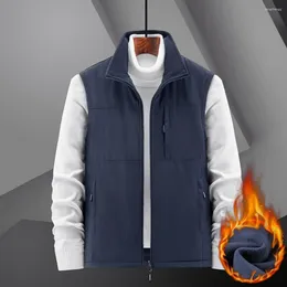 Men's Vests Lapel Sleeveless Vest Coat Winter Zipper With Multiple Pockets Fleece Lining Windproof Thermal Plush For Women