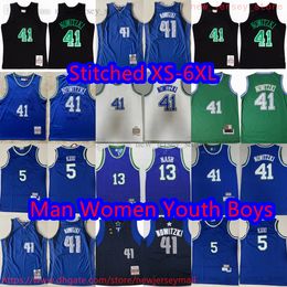 Custom S-6XL Throwback 2010-11 Basketball 41 DirkNowitzki Jerseys Classic Vintage Stitch 13 SteveNash JasonKidd Jerseys Breathable Sports Shirt 1998-99 Blue