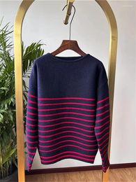 Women's Sweaters Women Vintage Contrast Colour Striped O-Neck Sweater Autumn 2023 Ladies Wool Cashmere Flying Sleeve Loose Pullover Tops