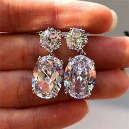 Charming Women Blings Earrings 18K White Gold Plated Shinning Big Diamond CZ Stone Stud Earings Dangles for Party Wedding Gift Nic231b