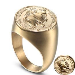 Stainless Steel Napoleon Head Sculpture Ring Gold Solid Men USA Standard Size 7 8 9 10 11 12 13 14 Three Dimensional Letter Extra 270J