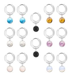 Natural crystal stud Stainless Steel Round Amethyst Turquoise Pendant Ring Earrings219s
