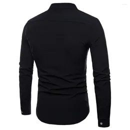 Men's Casual Shirts Men Button Up Solid Colour Blouse Long Sleeve Top Autumn Spring Slight Stretch Clothing