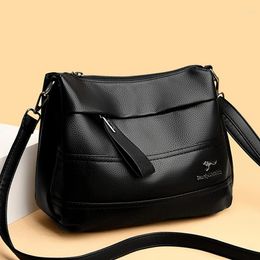 Evening Bags Female Zipper Black Shoulder Bag Quality Pu Leather Women's Medium Chic Messenger Multi Pocket High Capacity Ladies Handbag