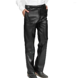 Men's Pants Mens Autumn Winter Velvet Pu Thicken High Waist Straight Trousers Male Casual Leather Warm Waterproof