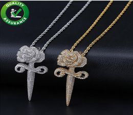 Mens Iced Out Hip Hop Chain Pendants Luxury Designer Necklace Hiphop Jewellery Women Bling Diamond Rose Pendant Custom Rapper Access1150903