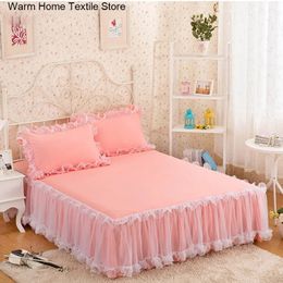 Bed Skirt Pink Lace Lotus Leaf Lace Bed Skirts Princess Style Solid Colour Bedspread Bed Cover NonSlip Sheets Without Pillowcase 231130