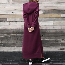 Casual Dresses Women Hoodie Dress Elegant Maxi With Hooded Sweatshirt Design Women's Autumn Winter Solid Colour Long Sleeve