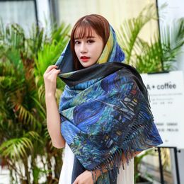 Scarves Two Sides Cashmere Scarf Fashion Women Starry Sky Oil Painting Digital Printing Shawl And Wraps Bandana Female Foulard Tasse