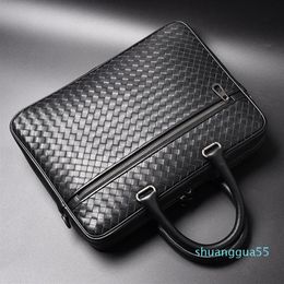 Men Bags Mini Briefcase Handbags Leather Laptop Bag Cowskin Genuine Leather Woven Commercial Business Men's Bags272l
