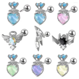 Stud Earrings 1Pair Steel Heart Zircon Cartilage Ear Lobe Cute Women Child Piercing Jewelry