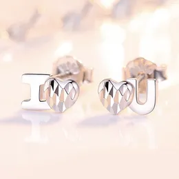 Stud Earrings Real Pure Platinum 950 Women Lucky Carved Heart I Love You 1.8-2g