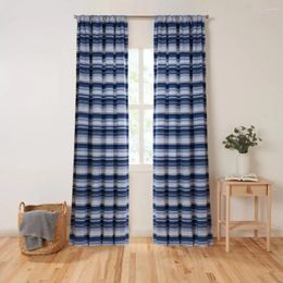 Curtain Lined Brushed Rod Pocket Printed Patchwork Stripe Window Pair Blue 95