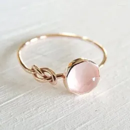 Cluster Rings Huitan Romantic Rose Gold Colour Ring Women Solitaire Pink Stone Princess Party Finger Accessories Fashion Jewellery Cute Gift