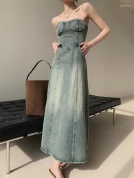 Casual Dresses 2023 Spring And Summer Women Retro Denim Dress Ladies Strapless Long Female Backless Vintage Jean