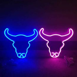 LED Neon Sign LED Neon Light Bull Head Wall Art Sign Lights Family Party Holiday Decoration Bedroom Decoration Hanging Neon Lamp Xmas Gifts YQ231201