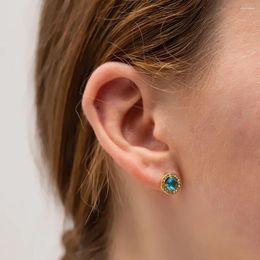 Stud Earrings Fashion Versatile Dazzling Circle For Women Green White Crystal Cubic Zirconia Minimalist Women's Jewelry