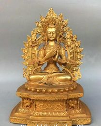 Decorative Figurines 11" Old Tibet Temple Bronze Gilt White Tara Kwan-Yin Guan Yin Buddha Statue