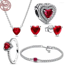 Loose Gemstones Selling 925 Sterling Silver Shining Red Heart Series Set Exquisite Charm Jewellery Five Piece For Family