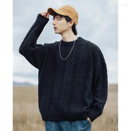 Men's Sweaters Twisted Flower Design Round Neck Sweater For Men And Women Autumn Winter Couples Loose Knitted Thread Coat