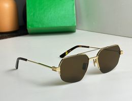 Gold Brown Pilot Sunglasses Metal Half Frame Men Designer Sunglasses Shades Sunnies Gafas de sol UV400 Eyewear with Box