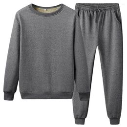 Men's Thermal Underwear Daily Wear Men Suit Cosy Winter Plush Pyjama Set Thick Elastic Waist Drawstring Homewear With Ankle-banded